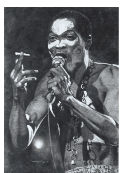Fela Kuti performing — artistic sketch