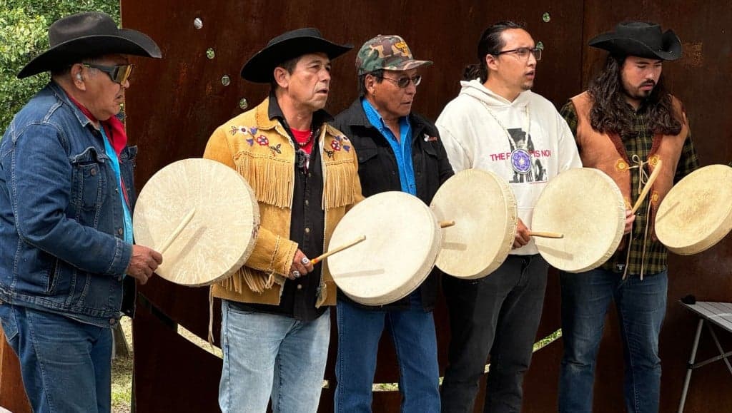 First Nations drummers performing traditional music